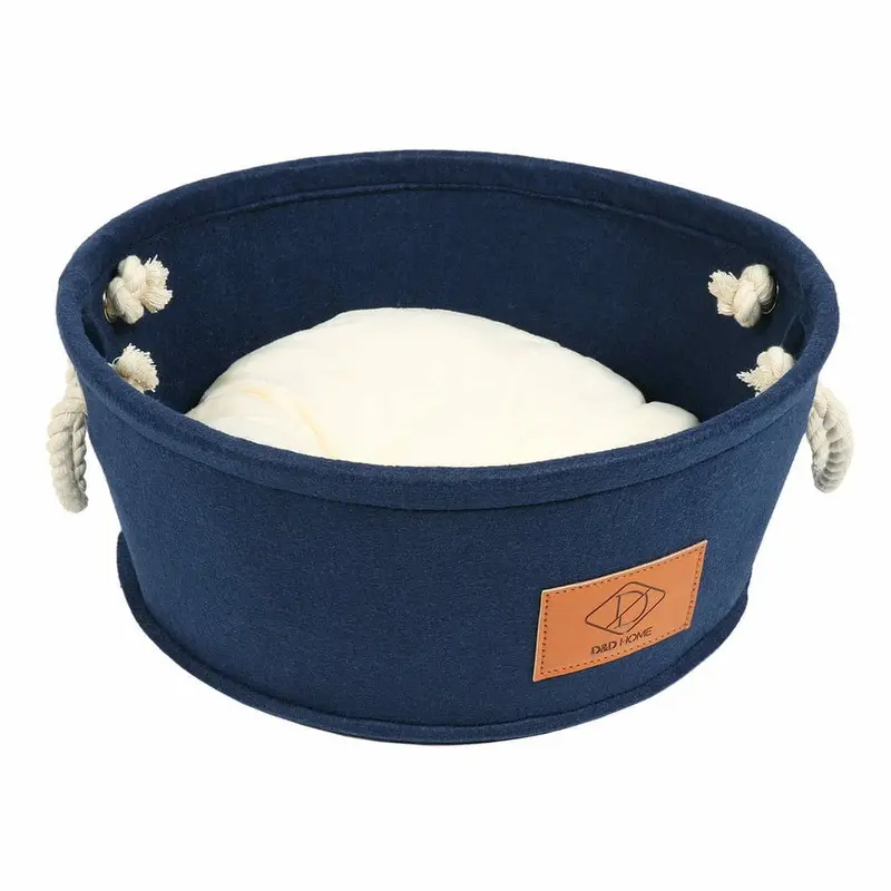 "Felt Barrel" Pet Bed Navy Blue (44x44x19cm, L)