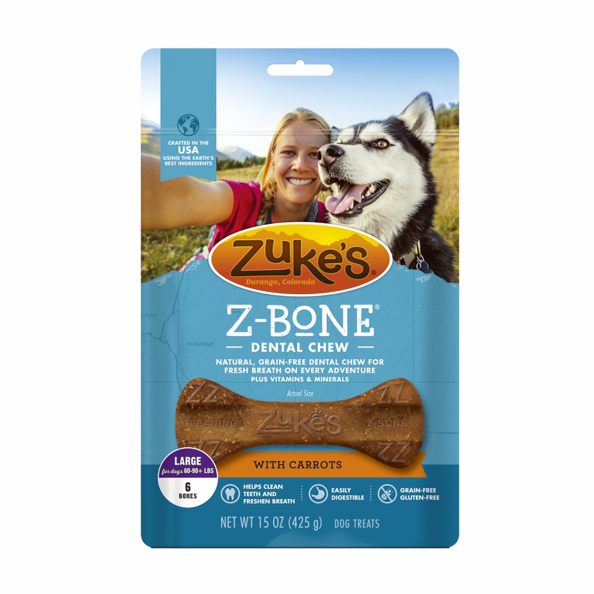 Zukes Z-Bones Grain Free Clean Carrot Crisp Dental Dog Treats