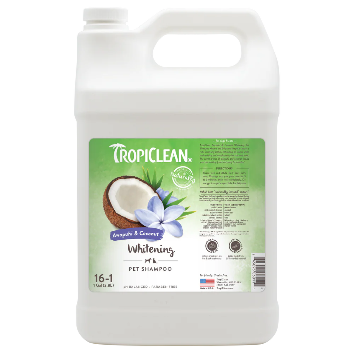 TropiClean Awapuhi & Coconut Whitening Shampoo for Pets - 1 Gallon