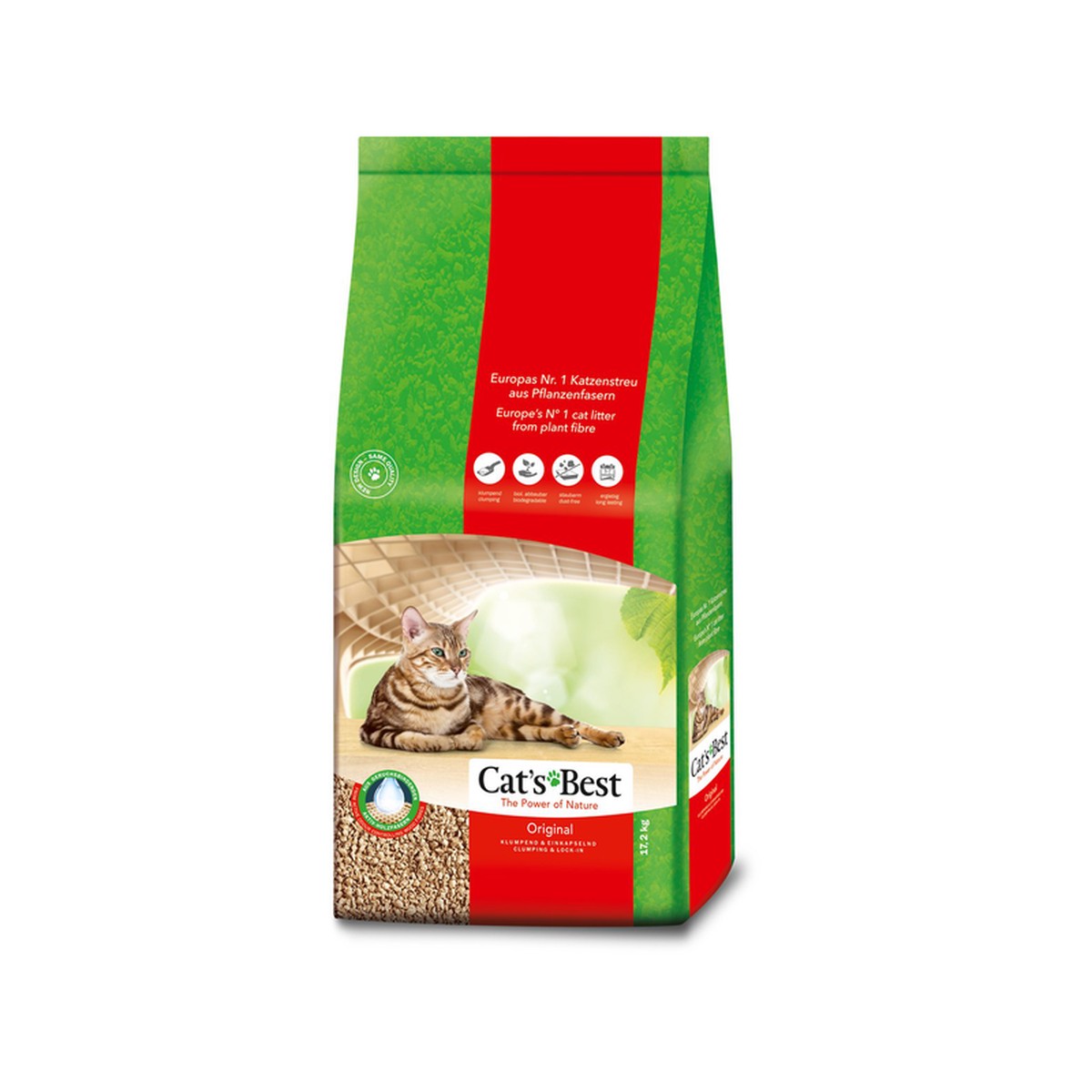 *BUNDLE* Cat's Best Original Lock-In Wood Clumping Cat Litter 30L / 12.9kg (Oko Plus) (3 x 4.3kg)